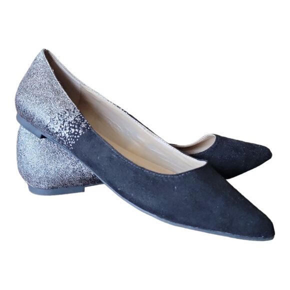BCBGeneration Black & Silver Pointed Toe Flats Size 8 - Picture 3 of 6